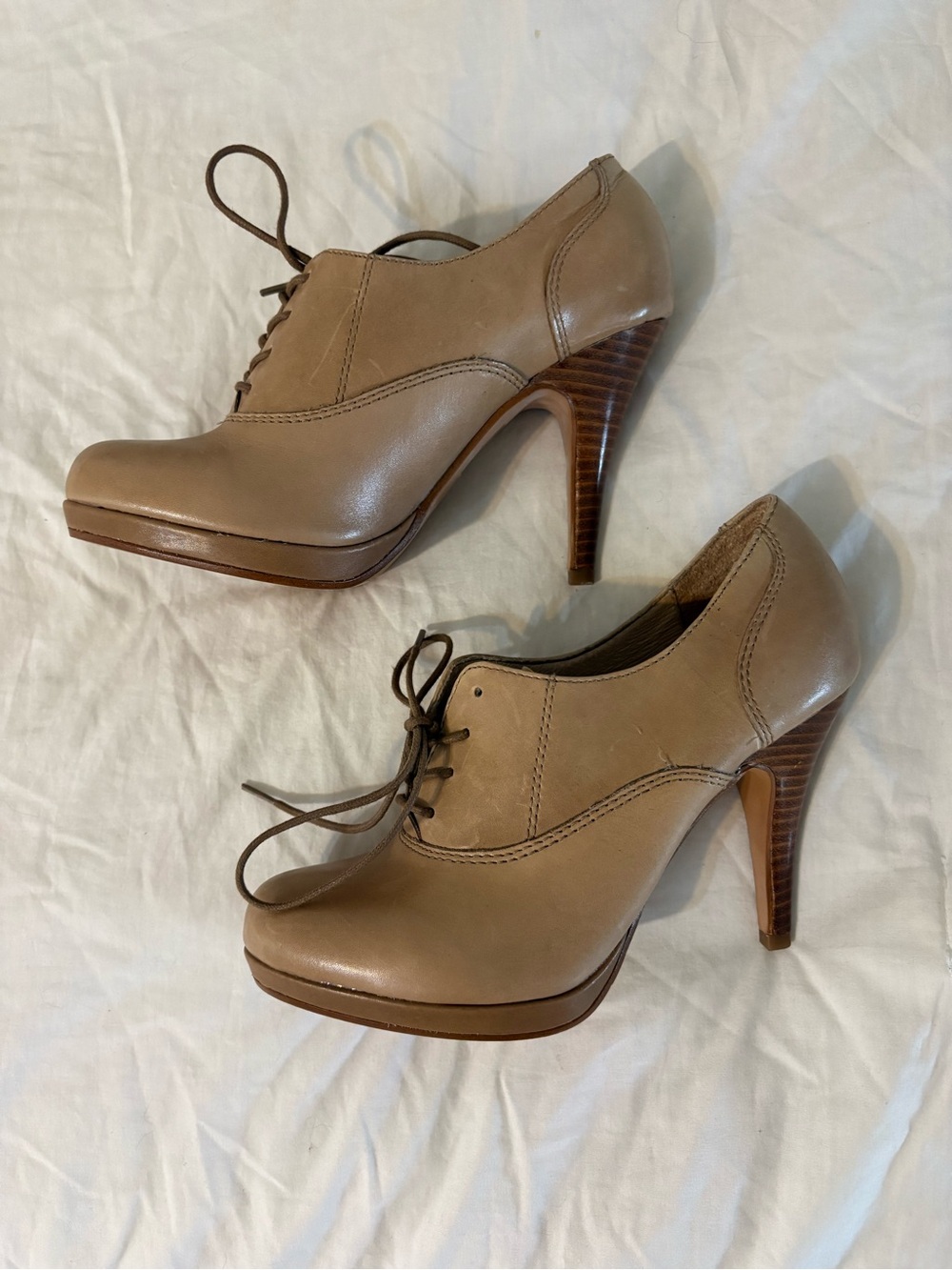 Aldo Taupe Lace-Up High Heel Oxfords